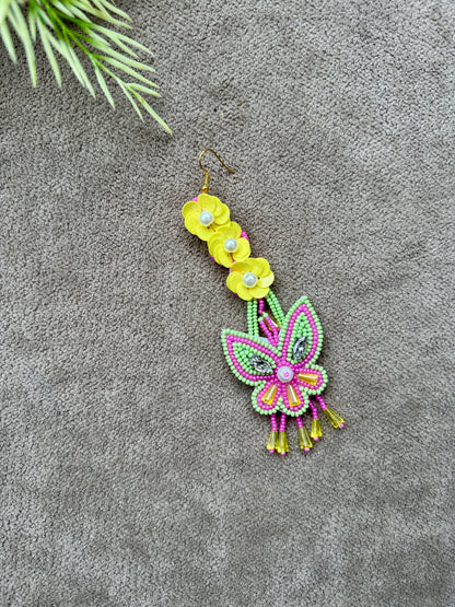 Dulhan Beaded Necklace Set with Earrings & Tikka – Green & Yellow