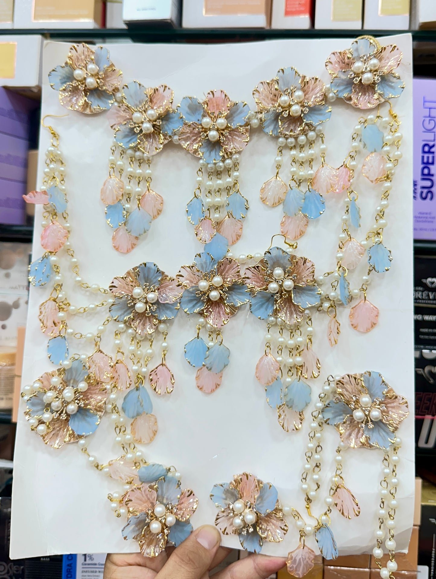 Ethereal Blossom: Handcrafted Pearl & Fuchsia Floral Resin Jewellery Set RJ0020