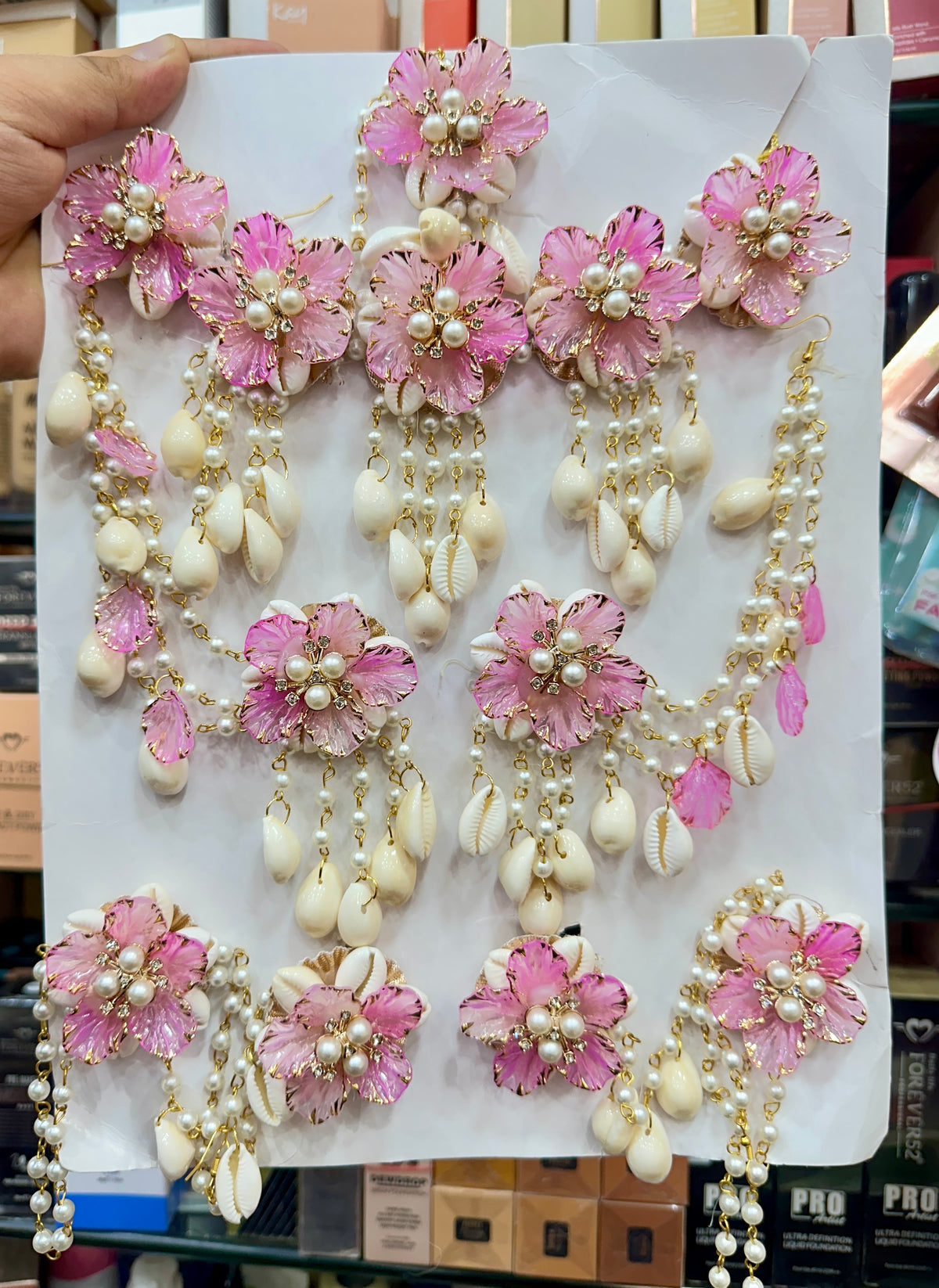 Blush Pink  & Pearl Floral Bridal Shells  Jewellery Set K129