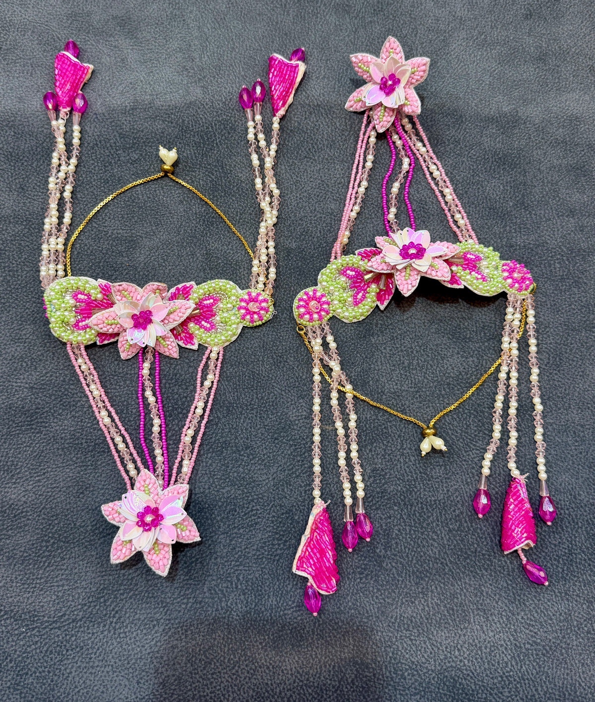 Blush Pink Floral Bride Beaded Haldi Mehendi Jewellery Set