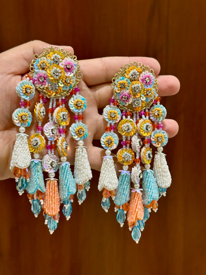Multicolour Floral Beaded Statement Earrings