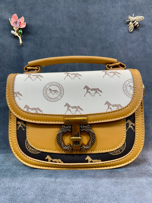 Mustard Monogram Dragon Clasp Crossbody Bag HB003