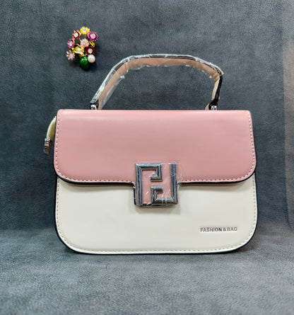 Blush Pink & Ivory Logo Clasp Structured Crossbody Bag HB008