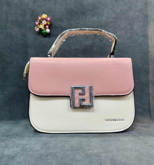 Blush Pink & Ivory Logo Clasp Structured Crossbody Bag HB008