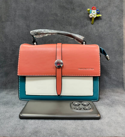 Coral & Teal Colour-Block Crossbody Satchel Bag HB005