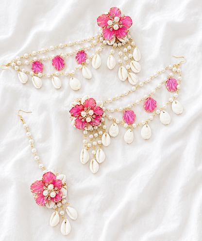 Pink Shells Earring Tikka Set