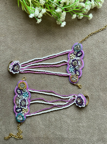 Lavender Beaded Bridal Jewellery Set – Necklace, Earrings, Tikka & Hathphool