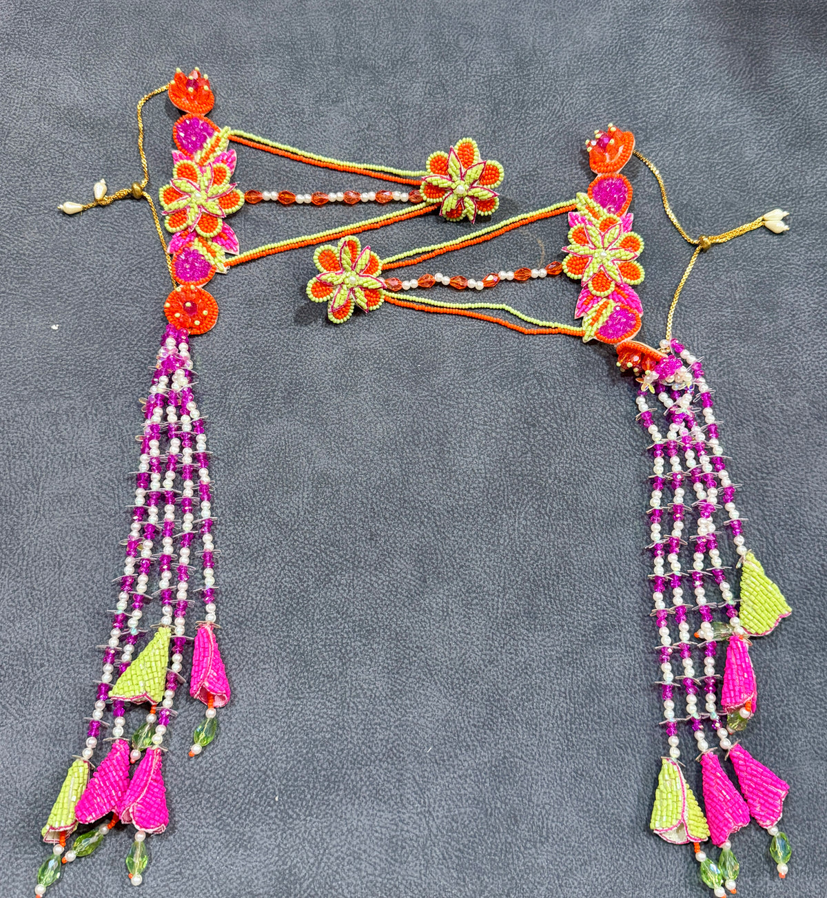 Pink & Lime Floral Beaded Haldi Mehendi Full Jewellery Set