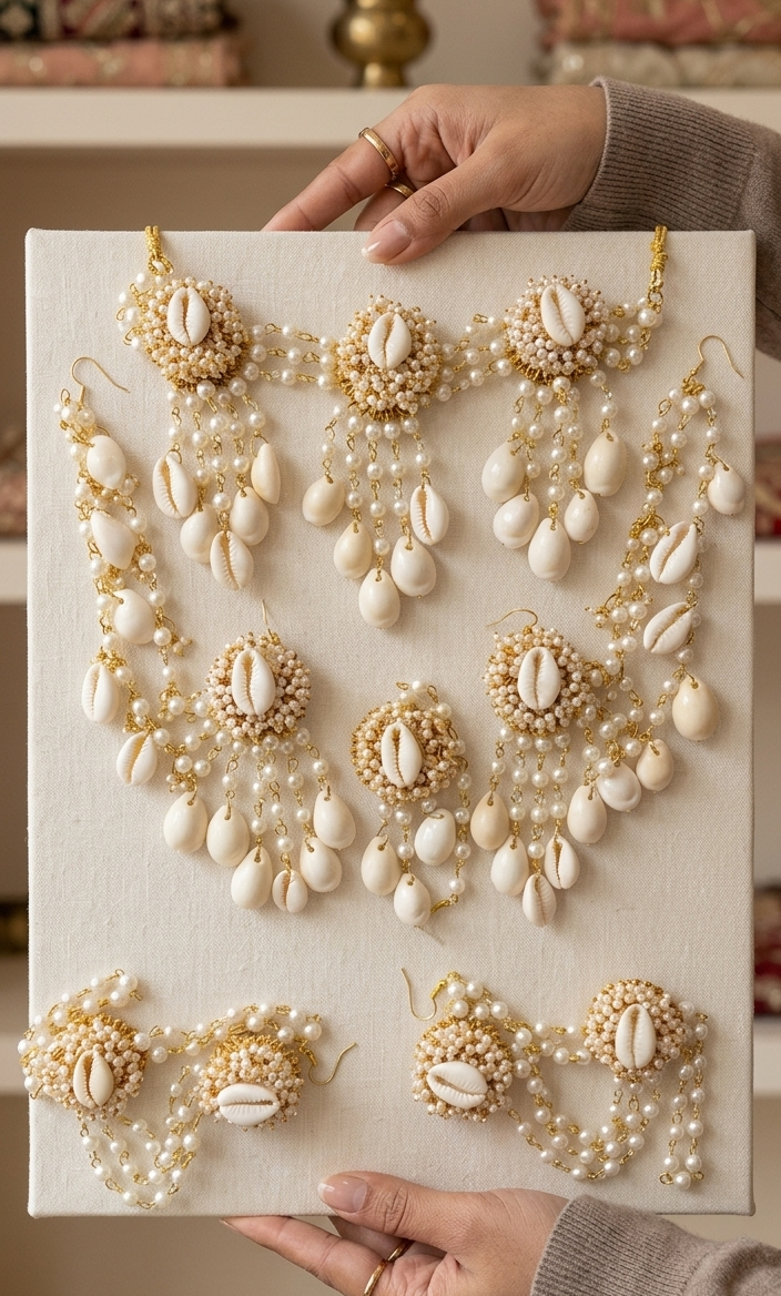 Pearl And Cowrie Shell Handmade Jewellery K102