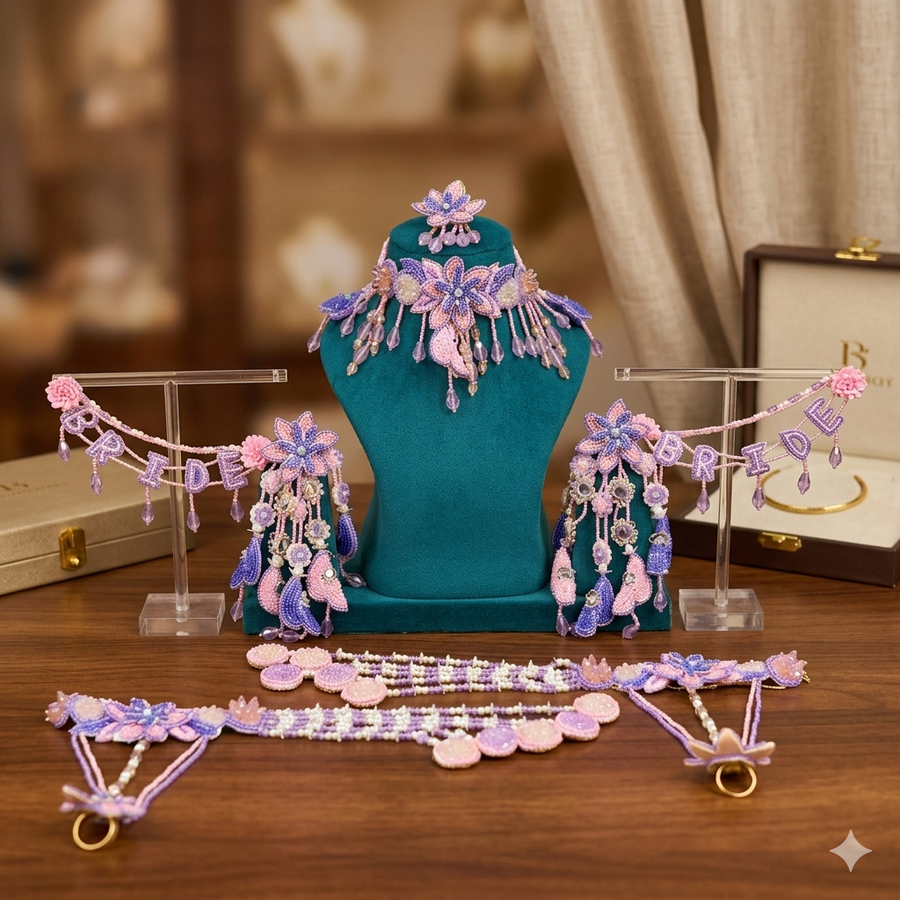 Exquisite Handmade Beaded Bridal Gota Patti Jewelry Set