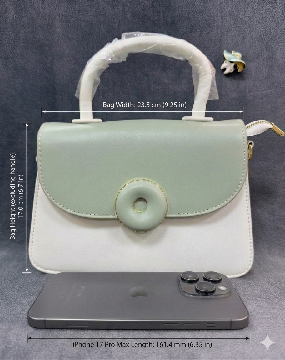 Mint & White Donut Clasp Structured Satchel Bag HB006