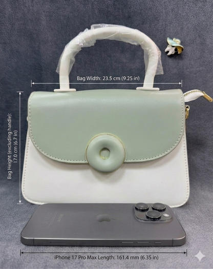 Mint & White Donut Clasp Structured Satchel Bag HB006