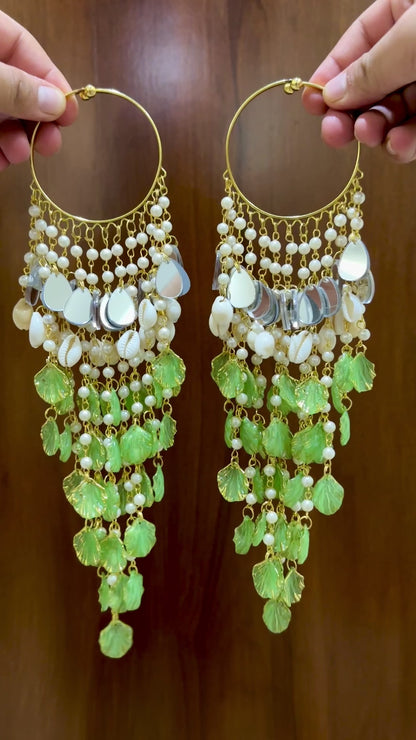 Green Petal Shell Kalira with Mirror Accents