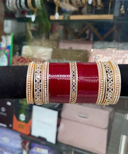 Bridal Chura Rich Red AD Stone Bangles BDH015