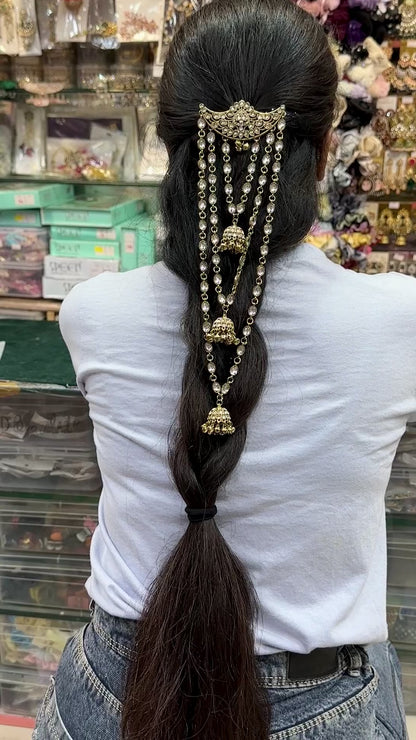Silver Crystal Jhumka Braid Hair Accessory