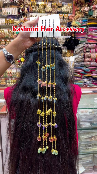 Pastel Petals Cascade Hair Chain | Bridal & Haldi Hair Accessory 5 Chains