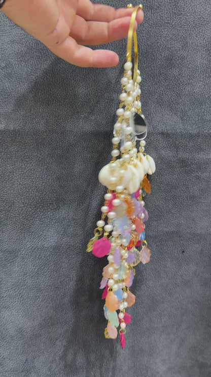 Pastel Petal & Cowrie Shell Kalira | Bridal Haldi Kalira with Mirror Drops 1 pair