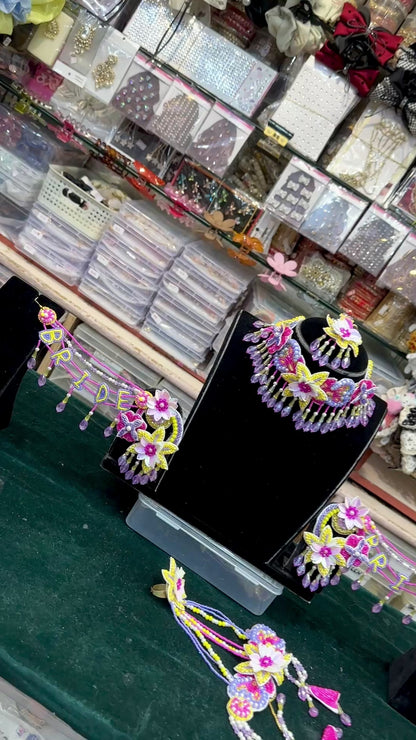 Pastel Floral Bridal Jewelry Set with Handmade Beadwork | Haldi & Mehendi Special “Bride” Set