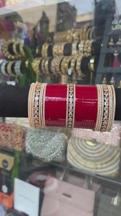 Bridal Chura Ad Stone With Pearl Bangles BDH014