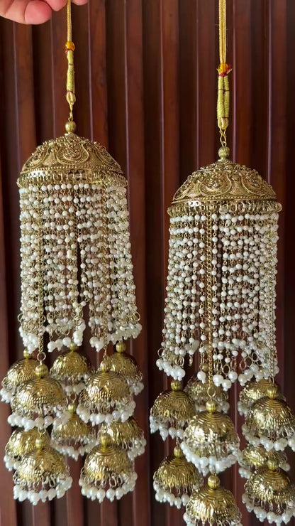 Gold-Tone Bridal Kaliras with Cascading Pearl-Like Beads