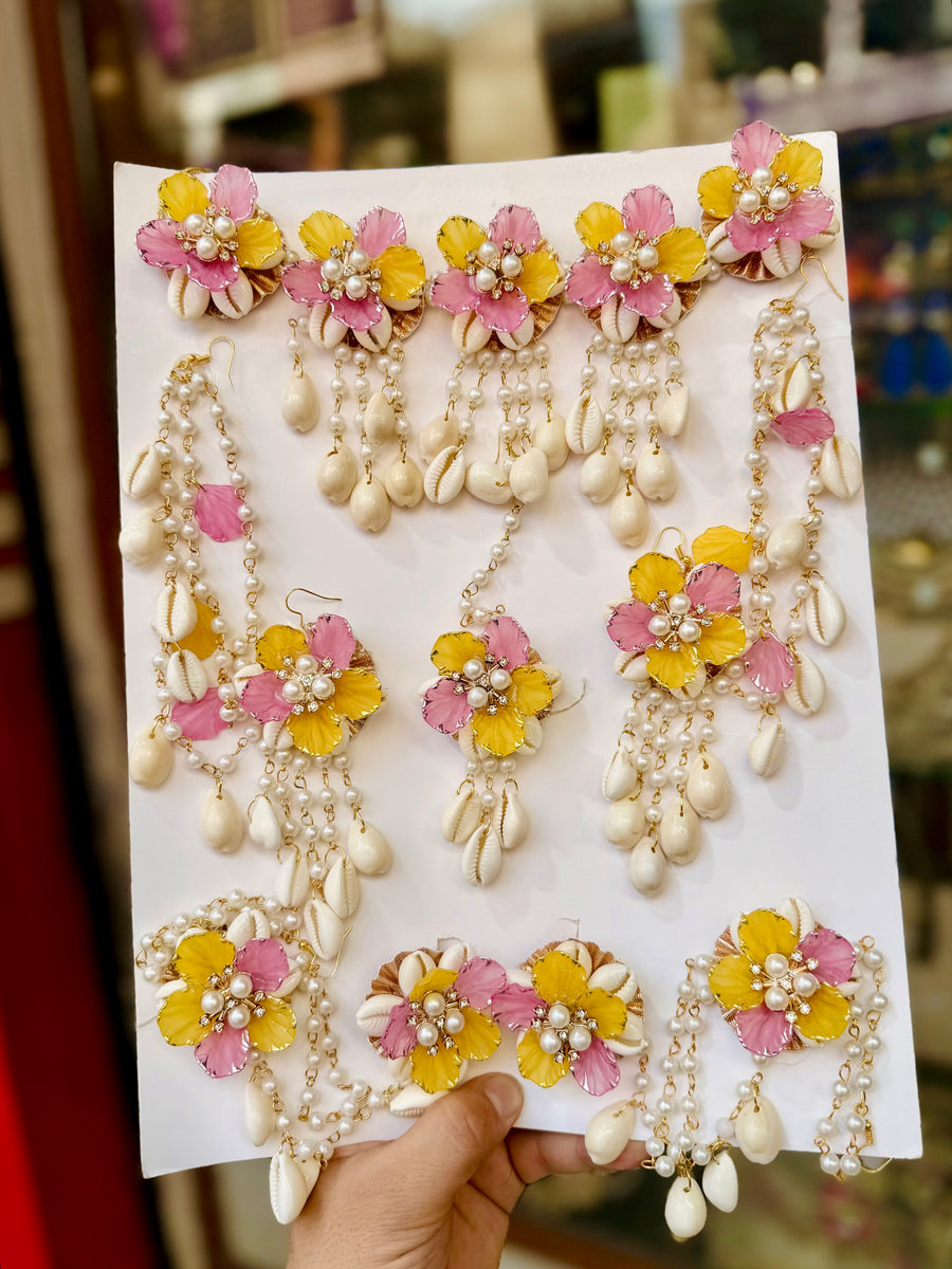 YELLOW PINK HANDMADE SHELLS JEWELLERY K108