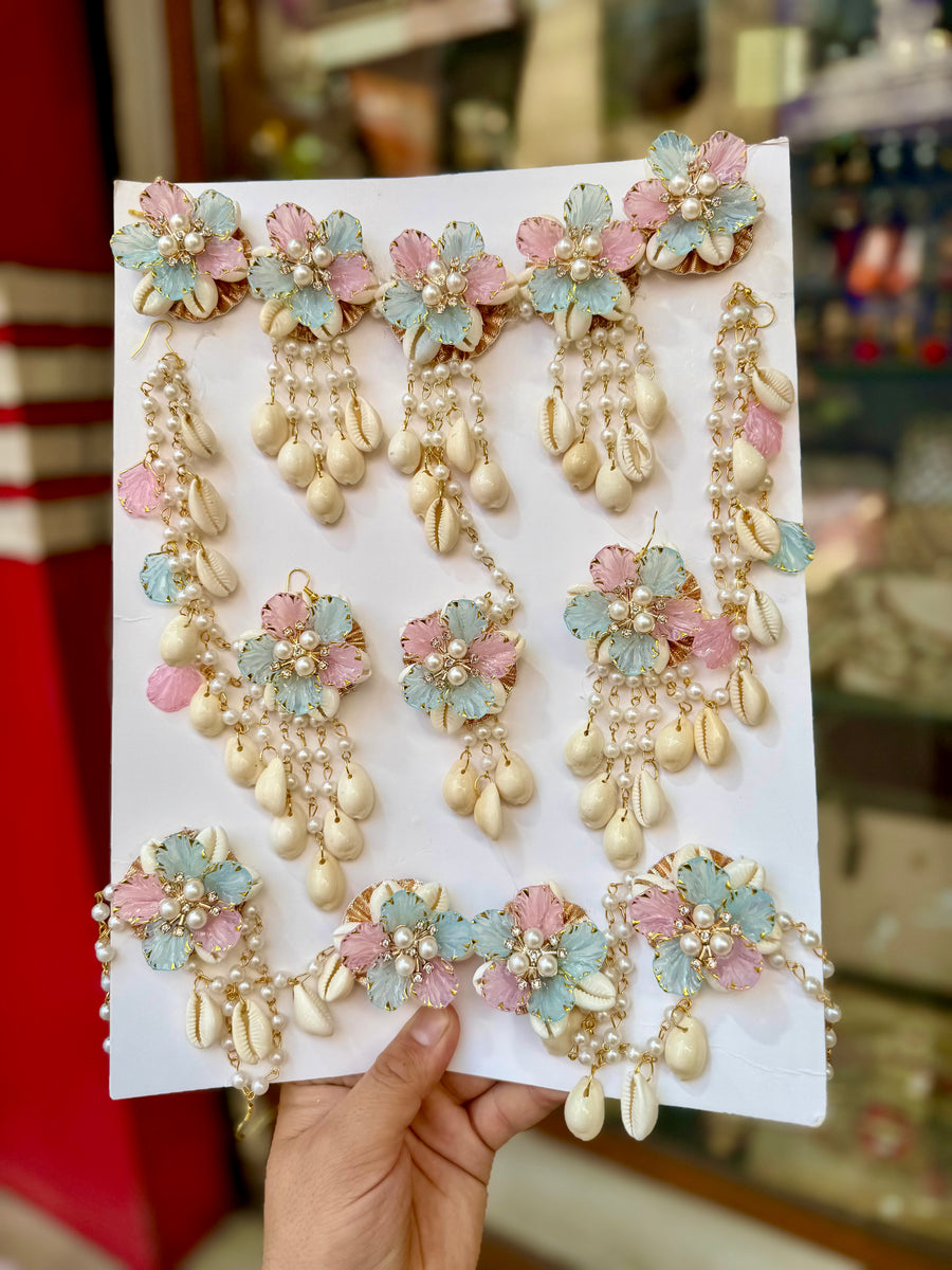 BLUE PINK HANDMADE SHELLS JEWELLERY K127