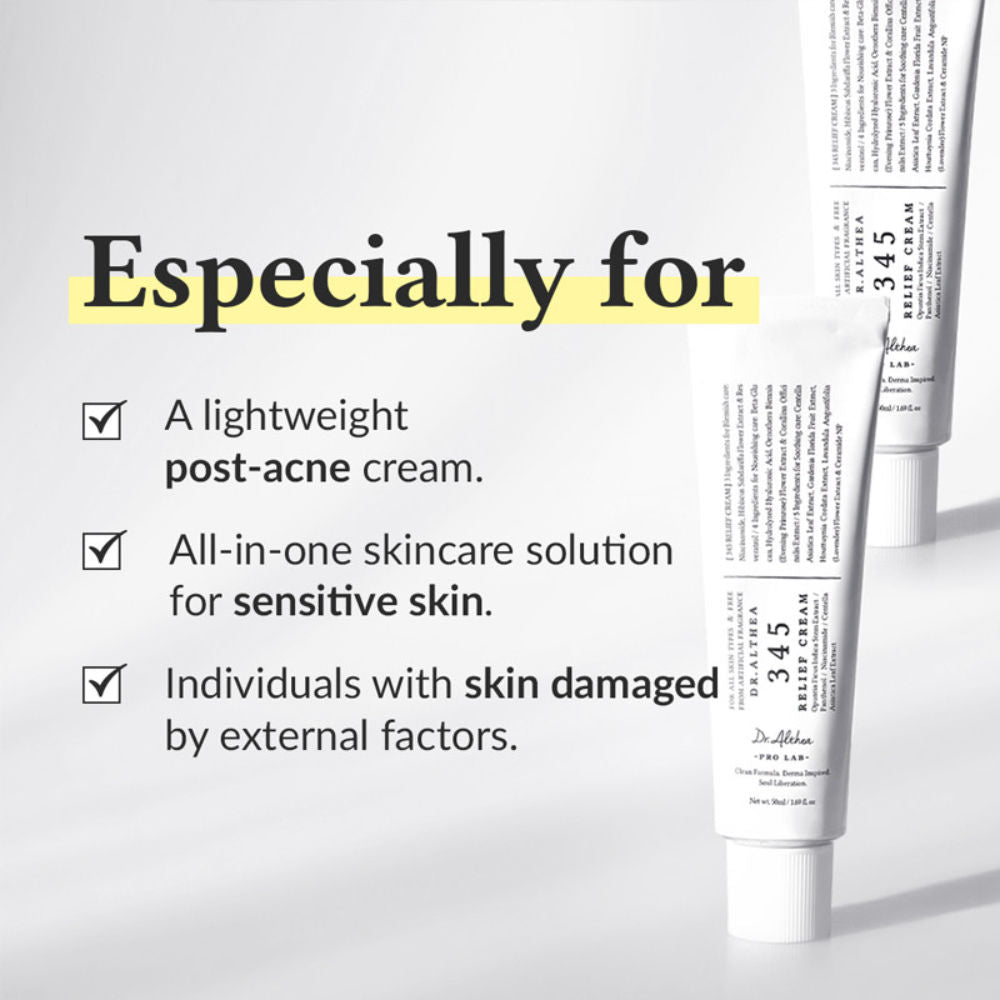 Dr.Althea
345 Relief Cream: Soothing & Barrier Repair Cream with power of Niacinamide & Panthenol
(50ml)